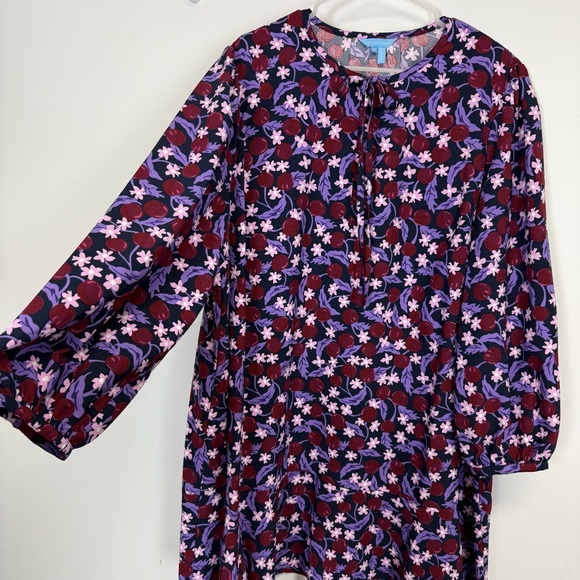 Draper James Roseanna Shift Dress Womens 2X Plum Floral Button Tie Ditsy - Picture 2 of 12